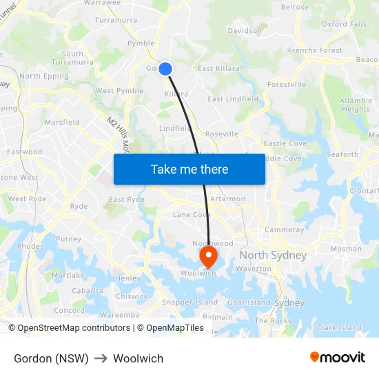 Gordon (NSW) to Woolwich map
