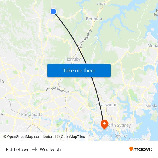 Fiddletown to Woolwich map