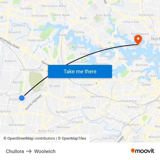 Chullora to Woolwich map