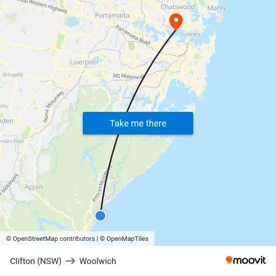 Clifton (NSW) to Woolwich map