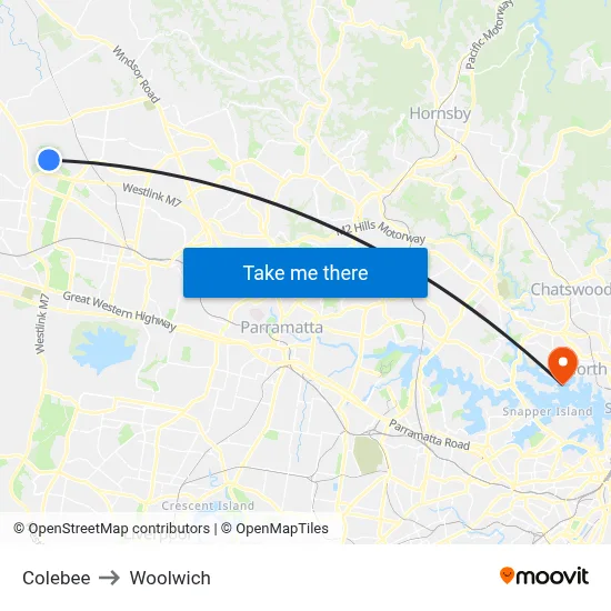 Colebee to Woolwich map