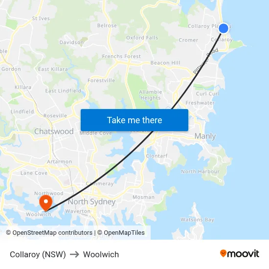 Collaroy (NSW) to Woolwich map