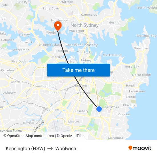 Kensington (NSW) to Woolwich map