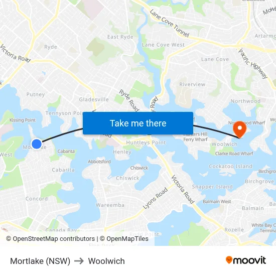 Mortlake (NSW) to Woolwich map