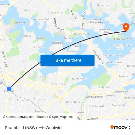 Strathfield (NSW) to Woolwich map