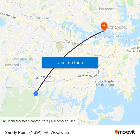 Sandy Point (NSW) to Woolwich map