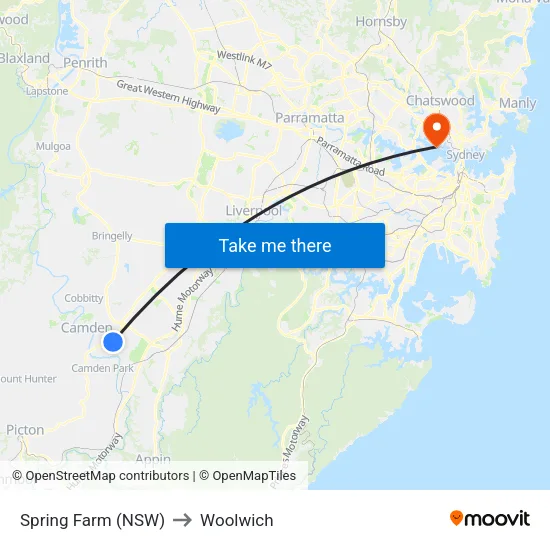 Spring Farm (NSW) to Woolwich map