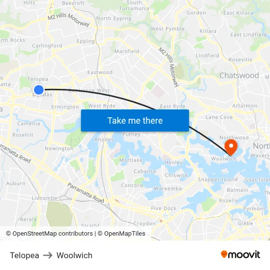 Telopea to Woolwich map