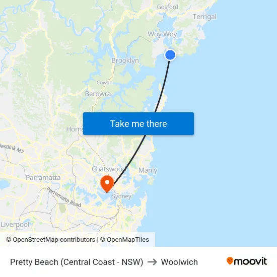 Pretty Beach (Central Coast - NSW) to Woolwich map