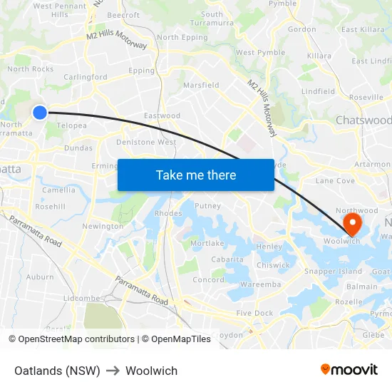 Oatlands (NSW) to Woolwich map
