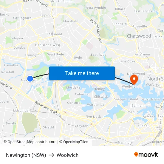 Newington (NSW) to Woolwich map