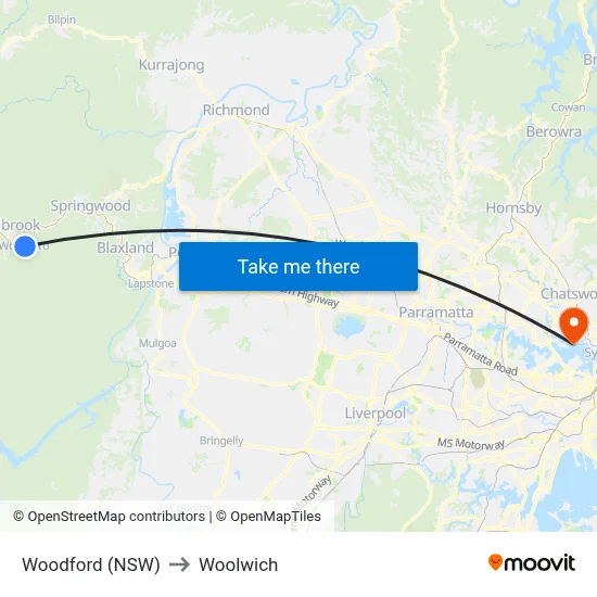 Woodford (NSW) to Woolwich map