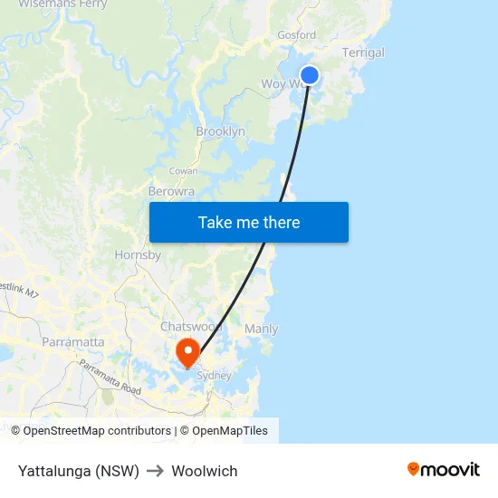 Yattalunga (NSW) to Woolwich map