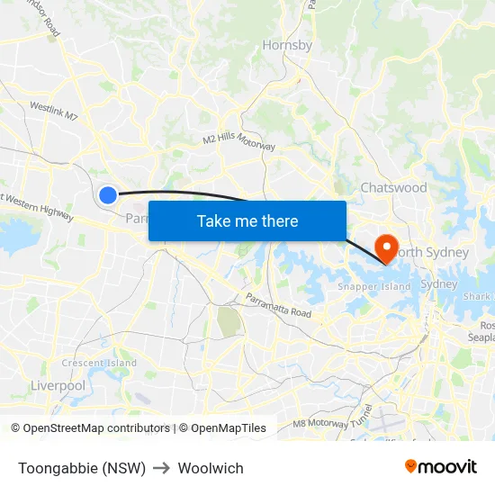Toongabbie (NSW) to Woolwich map