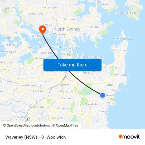 Waverley (NSW) to Woolwich map