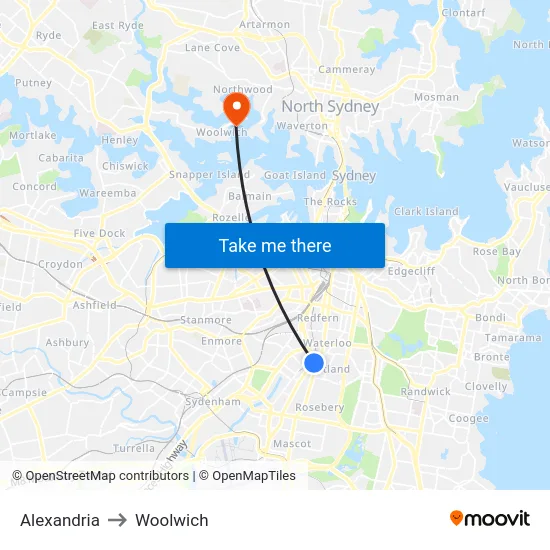 Alexandria to Woolwich map
