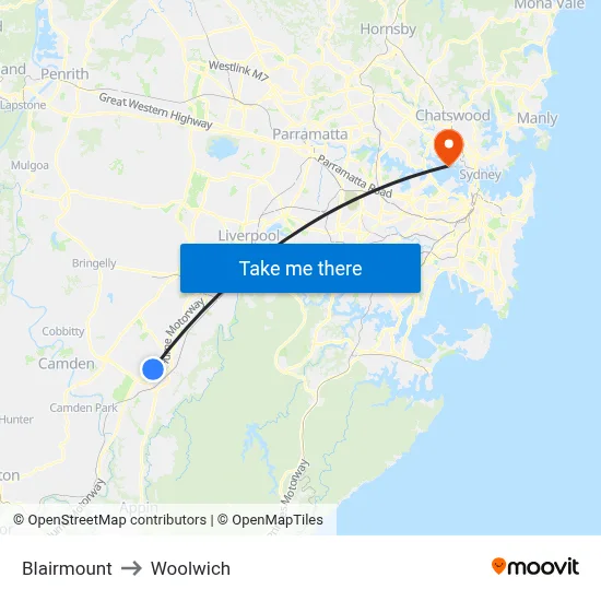 Blairmount to Woolwich map