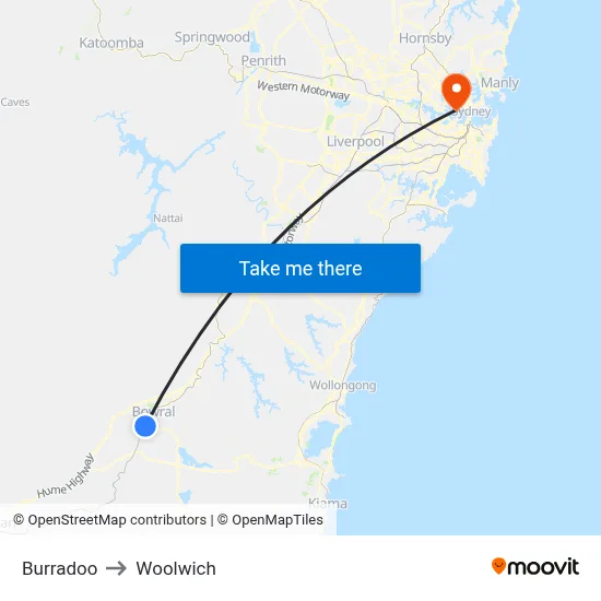 Burradoo to Woolwich map