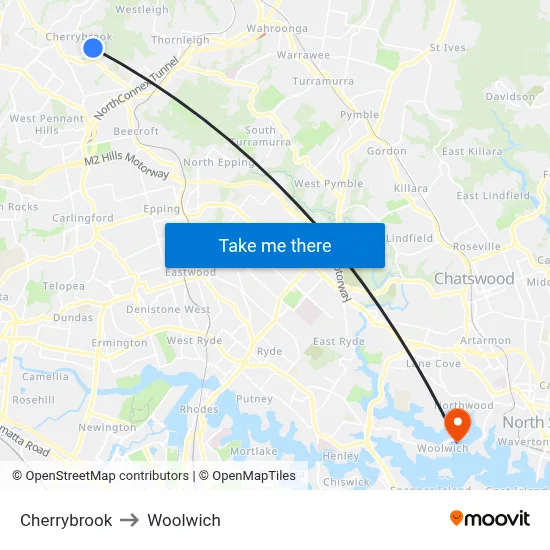 Cherrybrook to Woolwich map