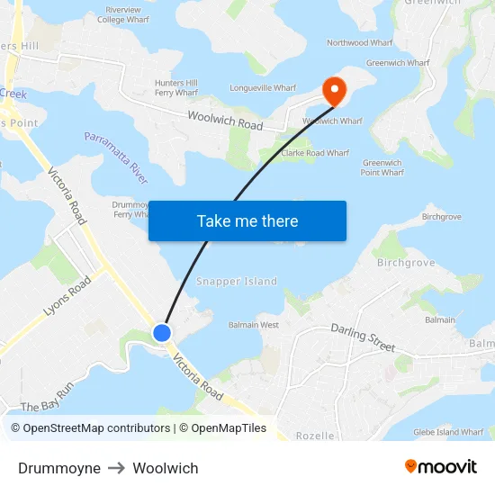 Drummoyne to Woolwich map