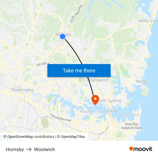 Hornsby to Woolwich map