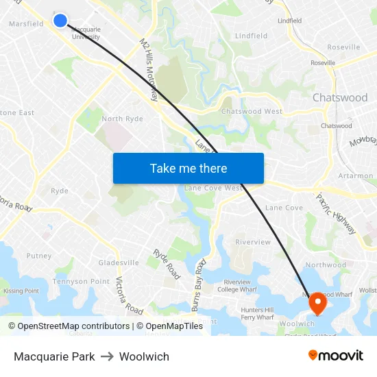 Macquarie Park to Woolwich map