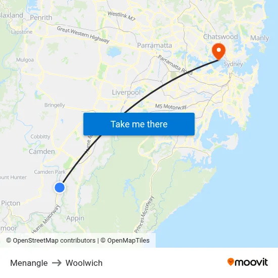 Menangle to Woolwich map