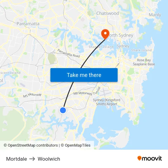 Mortdale to Woolwich map