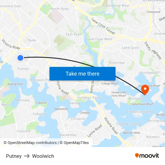 Putney to Woolwich map