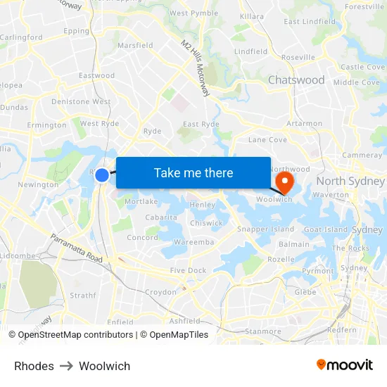 Rhodes to Woolwich map