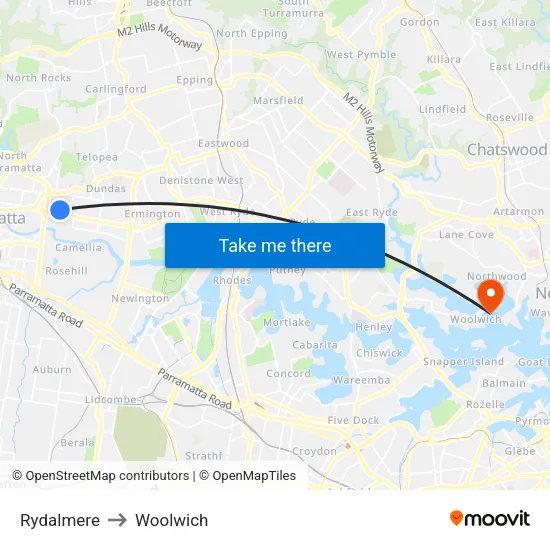 Rydalmere to Woolwich map