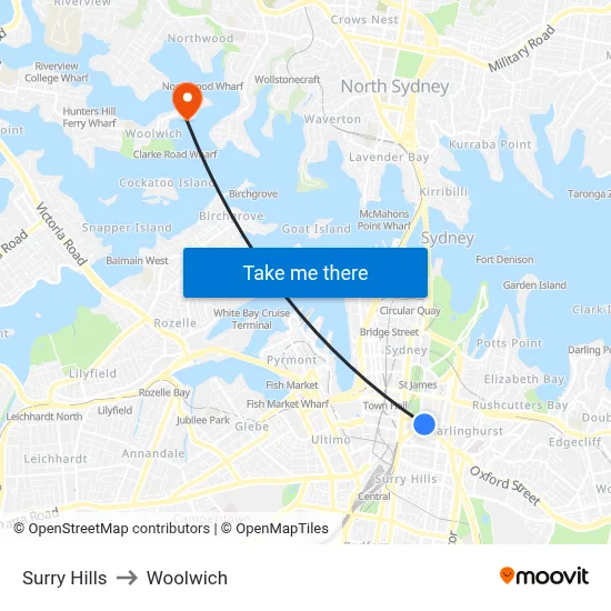 Surry Hills to Woolwich map