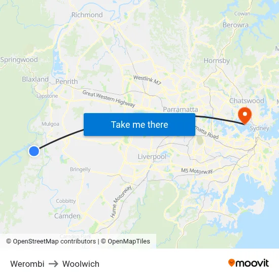 Werombi to Woolwich map