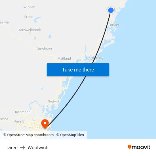 Taree to Woolwich map