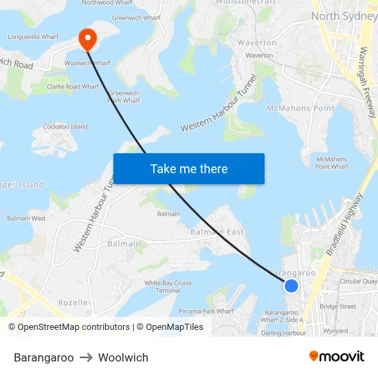 Barangaroo to Woolwich map