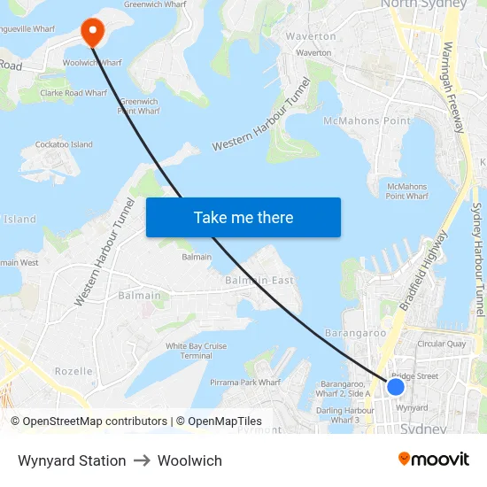 Wynyard Station to Woolwich map