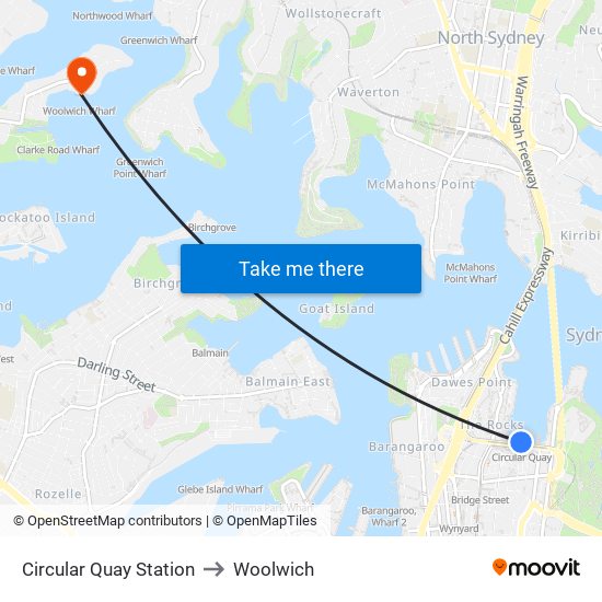 Circular Quay Station to Woolwich map