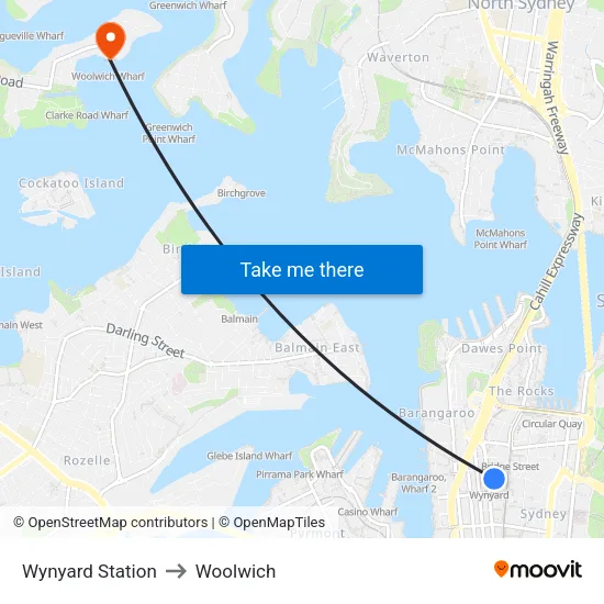 Wynyard Station to Woolwich map