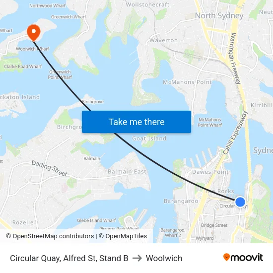 Circular Quay, Alfred St, Stand B to Woolwich map