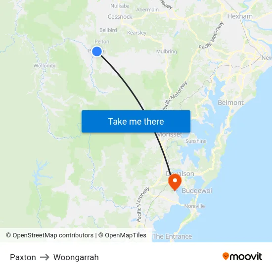 Paxton to Woongarrah map