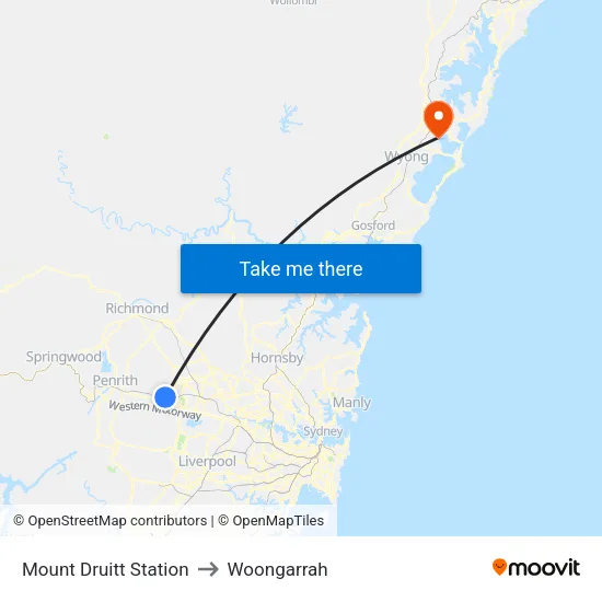Mount Druitt Station to Woongarrah map