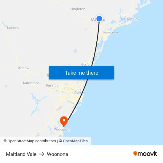 Maitland Vale to Woonona map