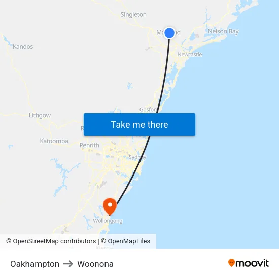 Oakhampton to Woonona map