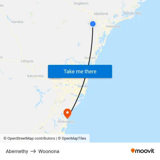 Abernethy to Woonona map