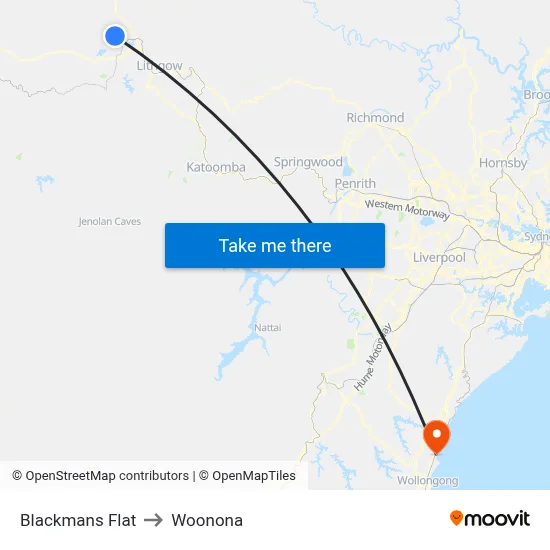 Blackmans Flat to Woonona map
