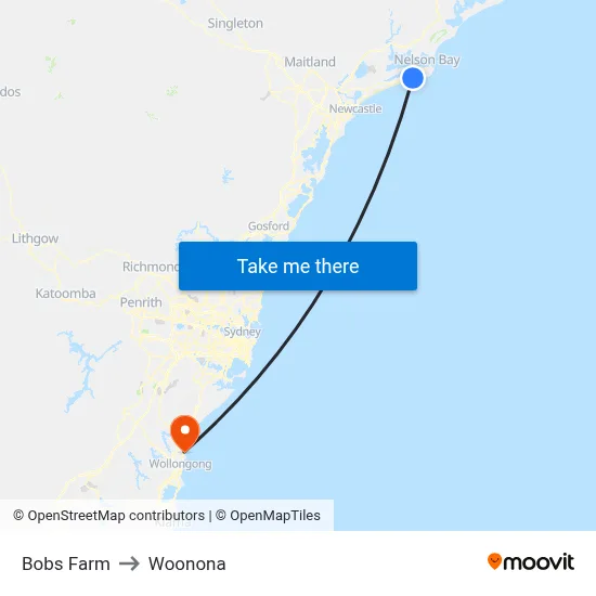 Bobs Farm to Woonona map