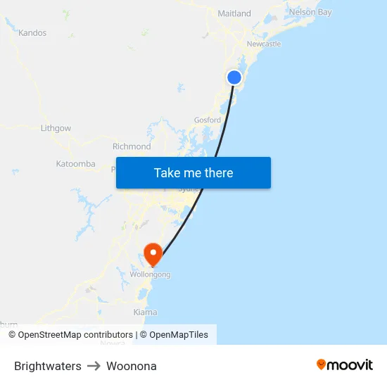 Brightwaters to Woonona map