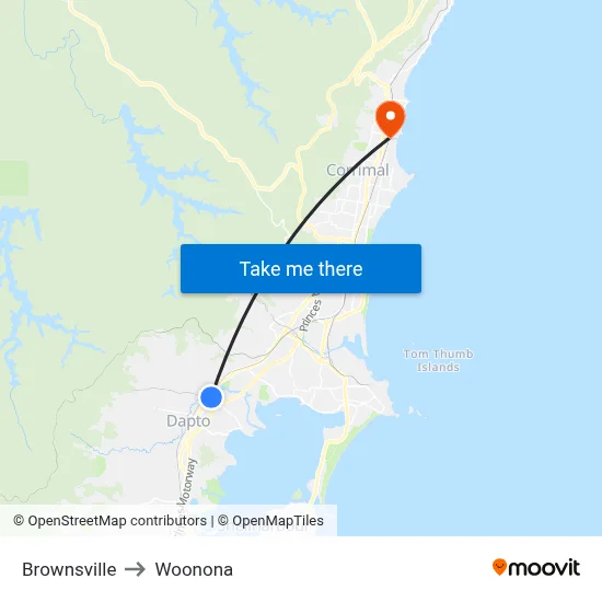 Brownsville to Woonona map