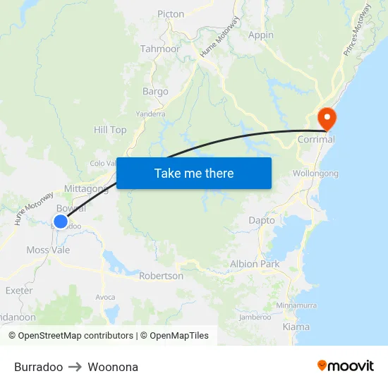 Burradoo to Woonona map