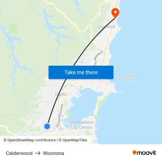 Calderwood to Woonona map